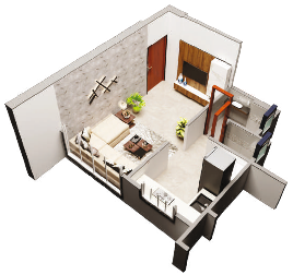 1 RK · 262 sq ft — isometric view